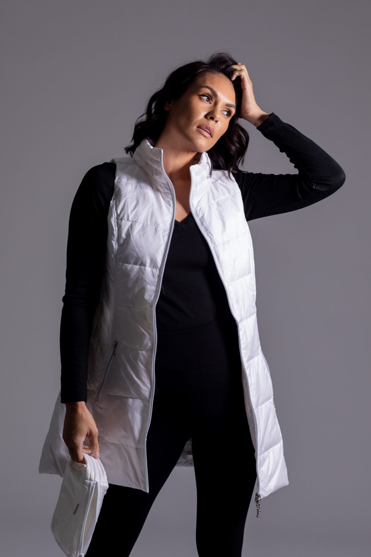 Long Metallic Nylon Down Vest