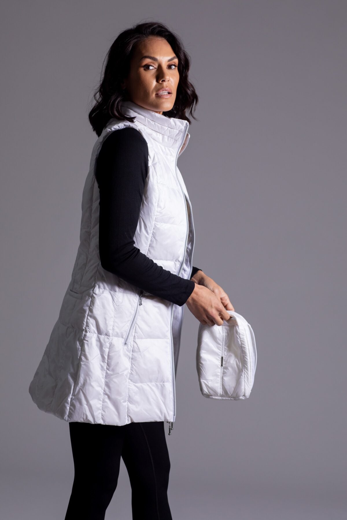 Long Metallic Nylon Down Vest
