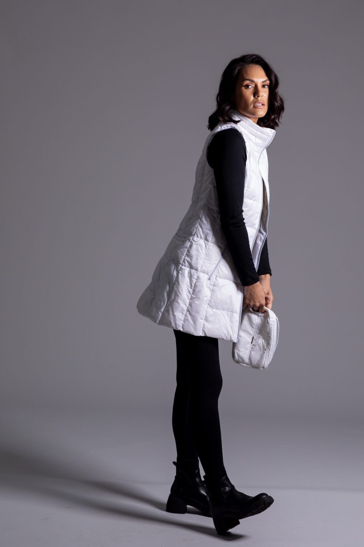 Long Metallic Nylon Down Vest