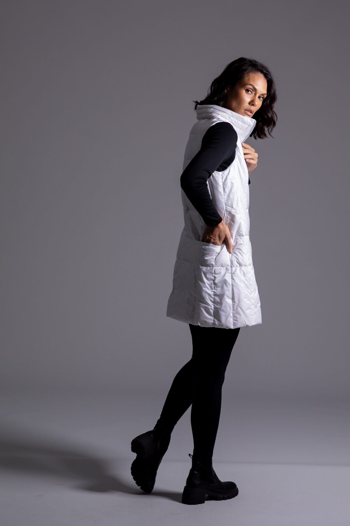 Long Metallic Nylon Down Vest