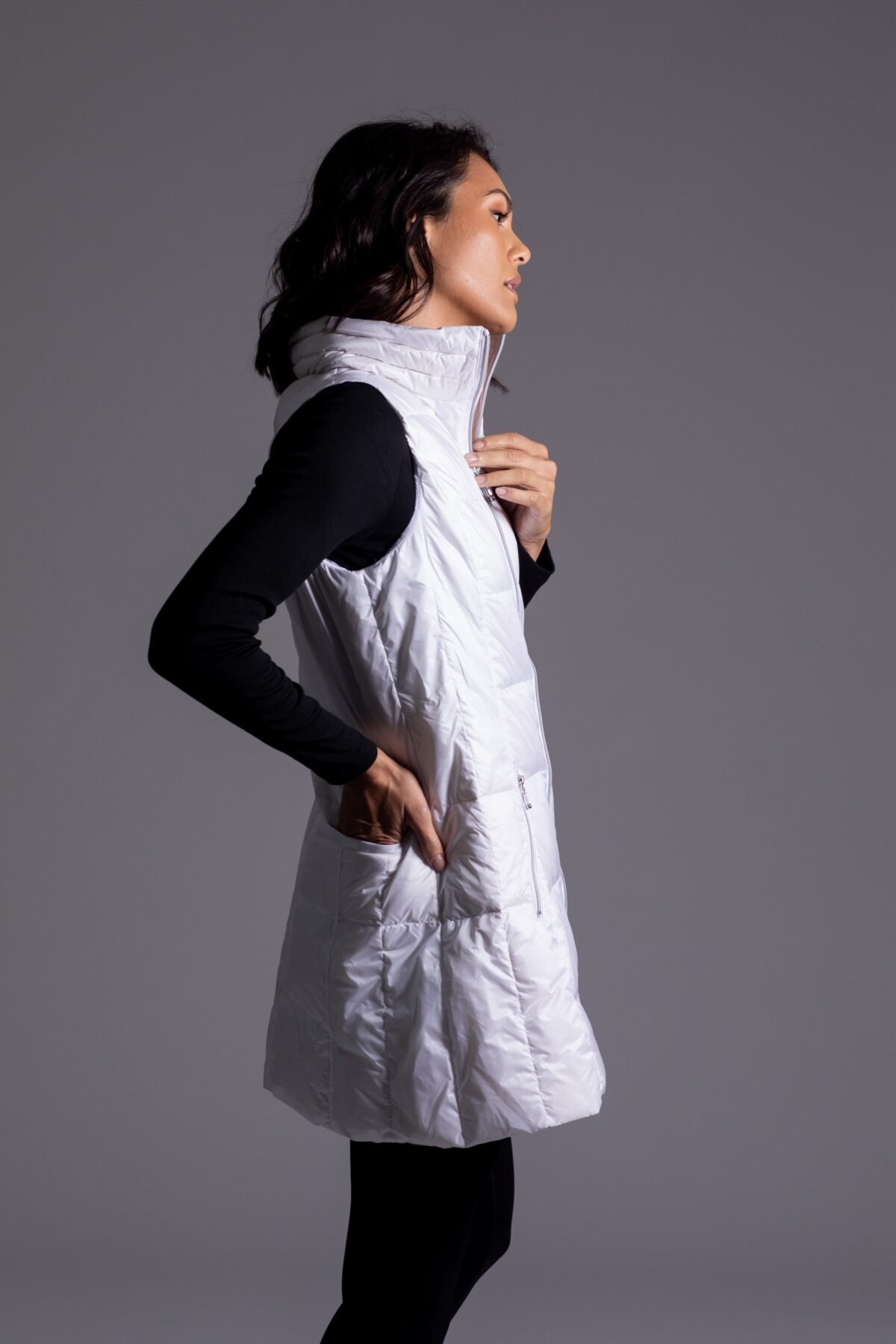 Long Metallic Nylon Down Vest