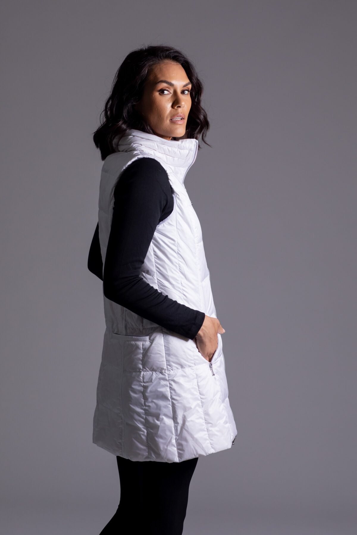 Long Metallic Nylon Down Vest