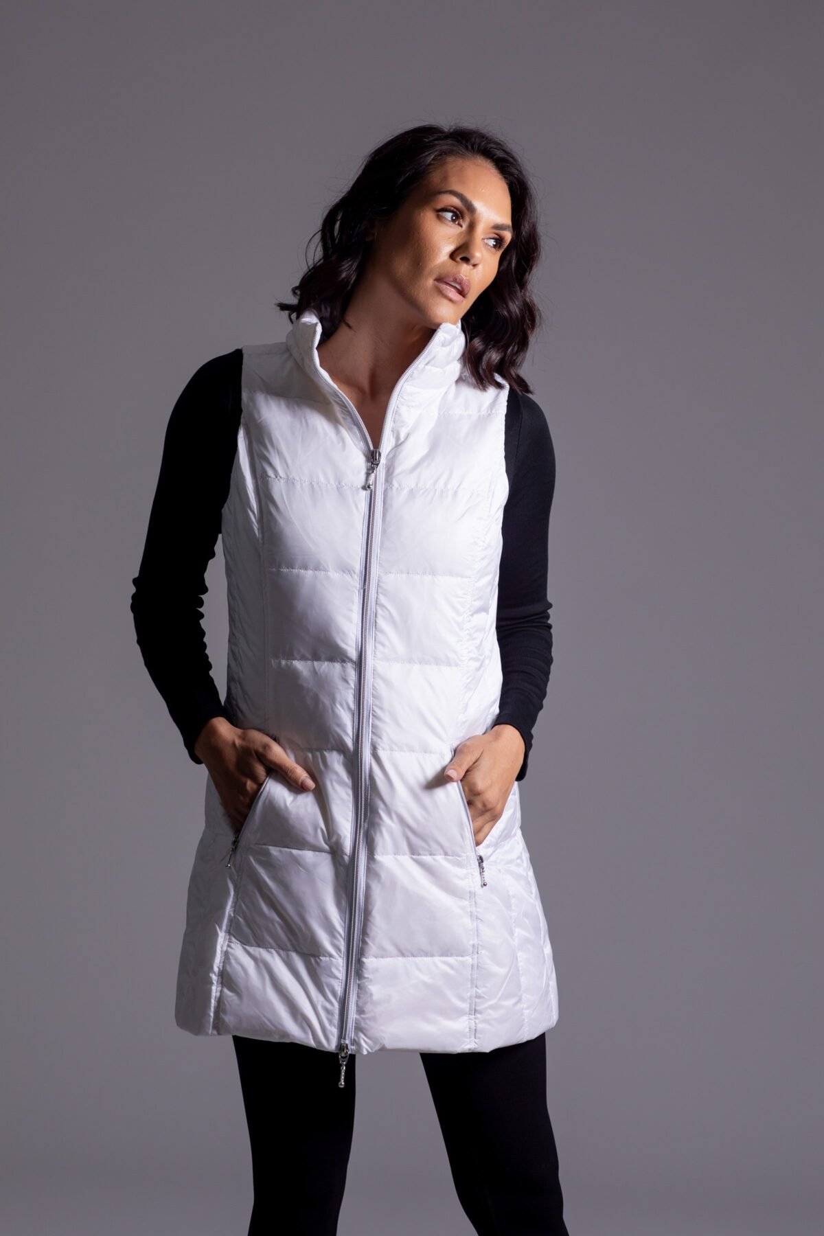 Long Metallic Nylon Down Vest