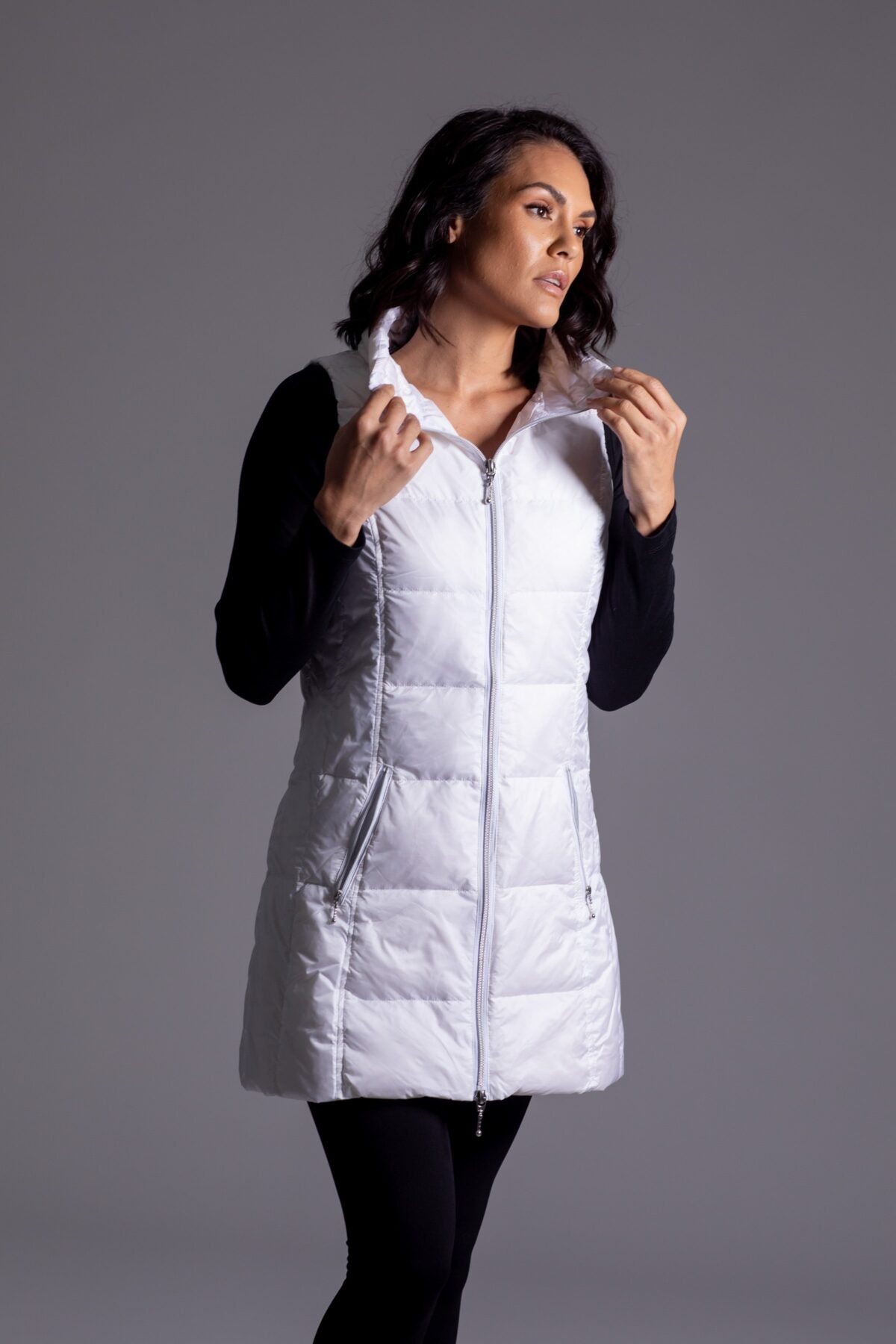 Long Metallic Nylon Down Vest