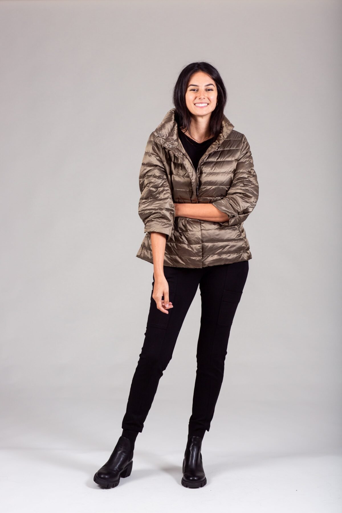 Iridescent Crop Sleeve Puffer Jacket