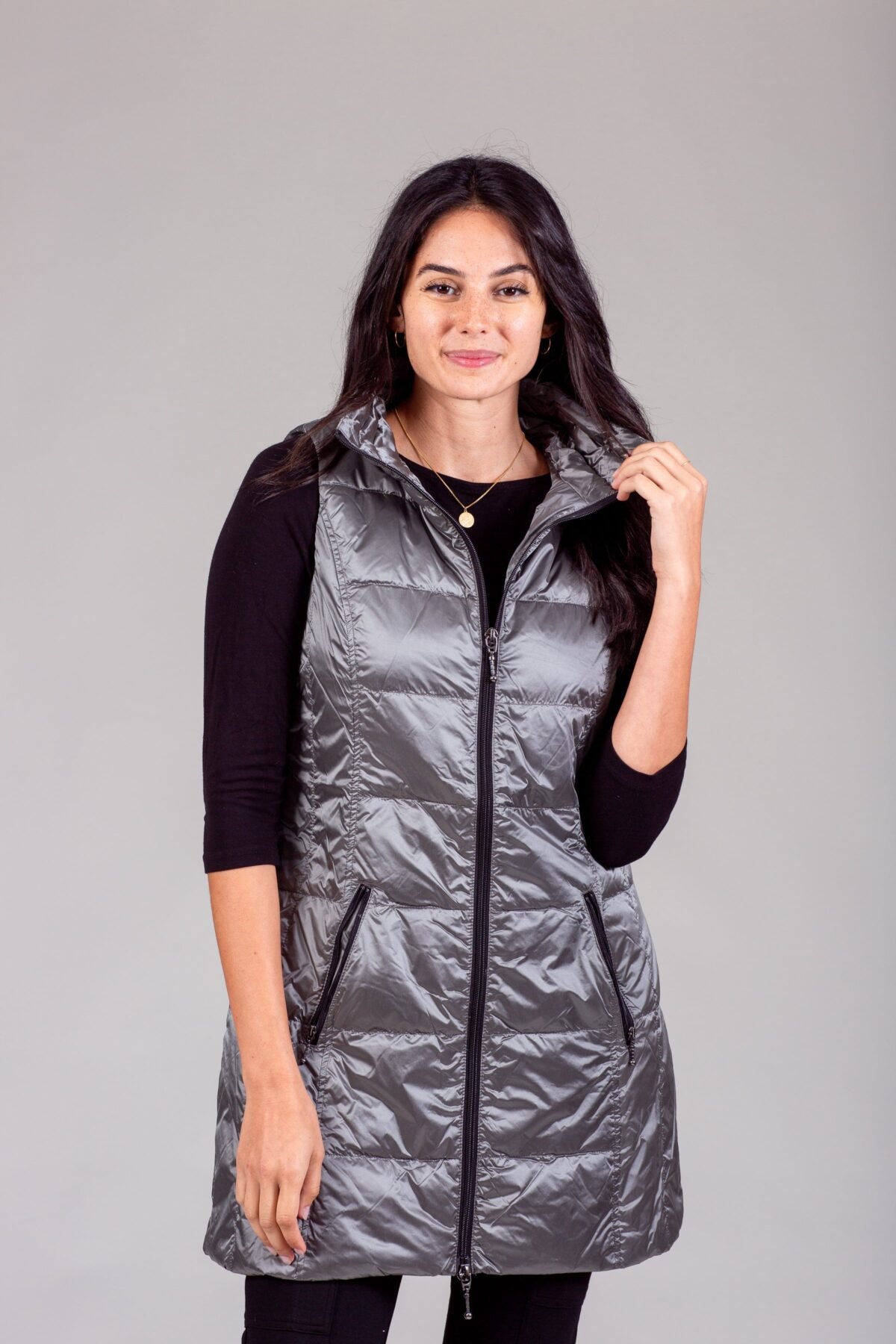 Long Metallic Nylon Down Vest