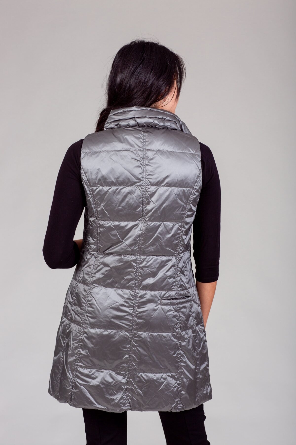 Long Metallic Nylon Down Vest