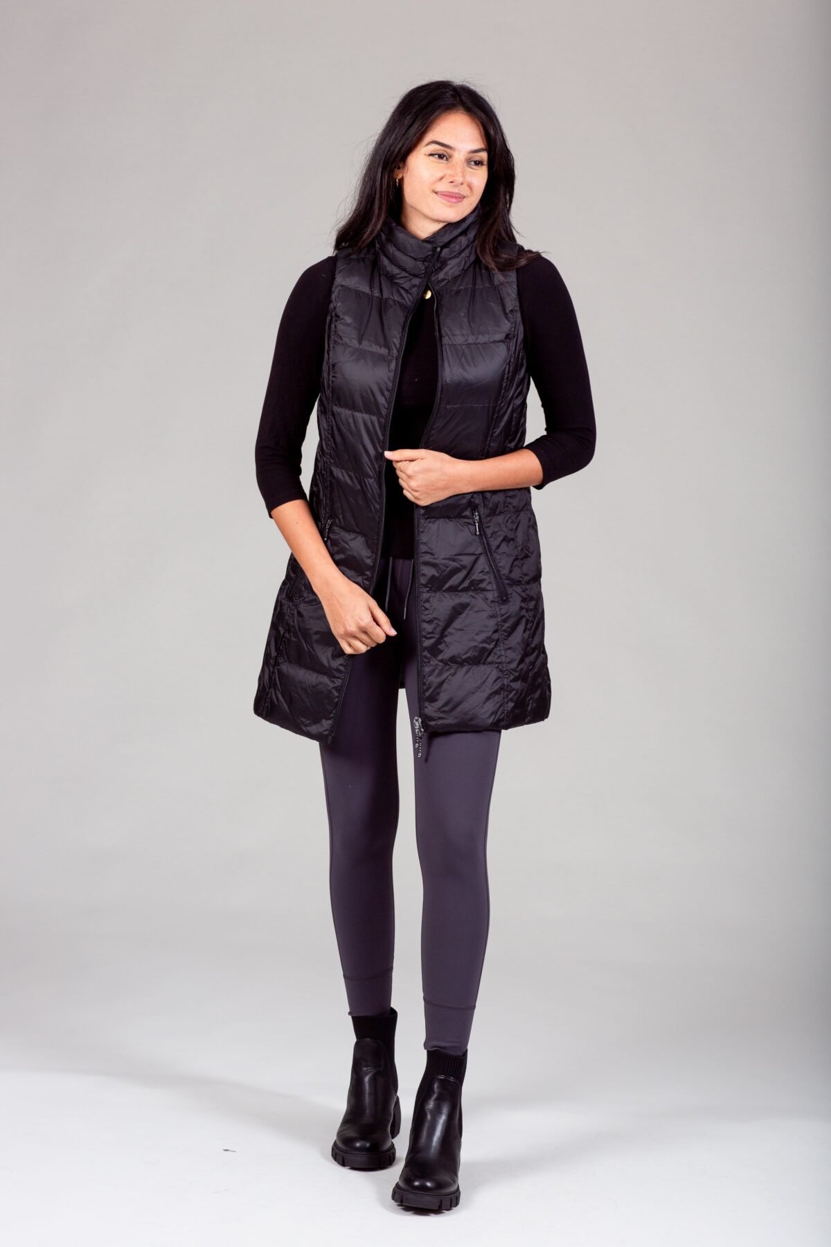Long Metallic Nylon Down Vest