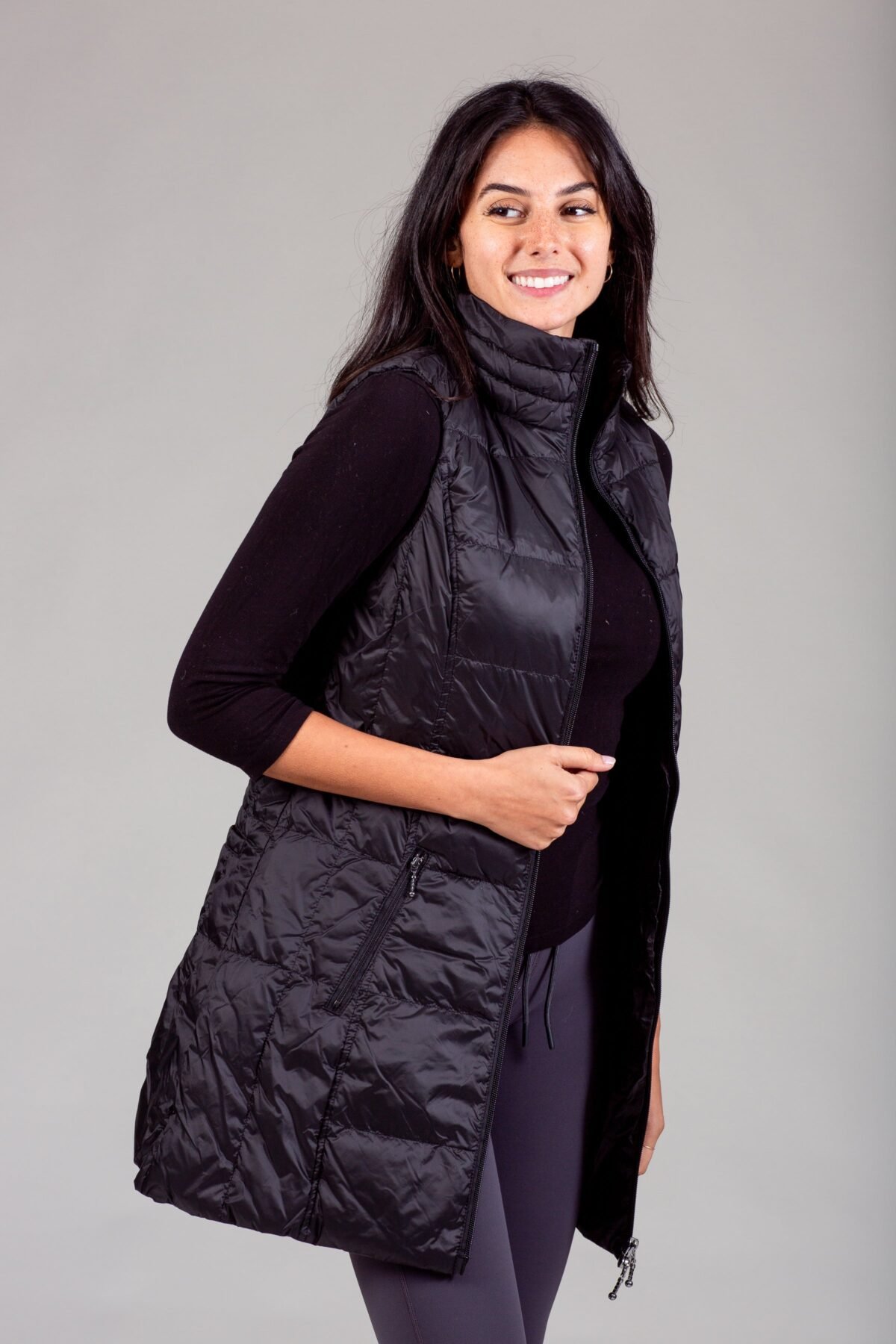 Long Metallic Nylon Down Vest