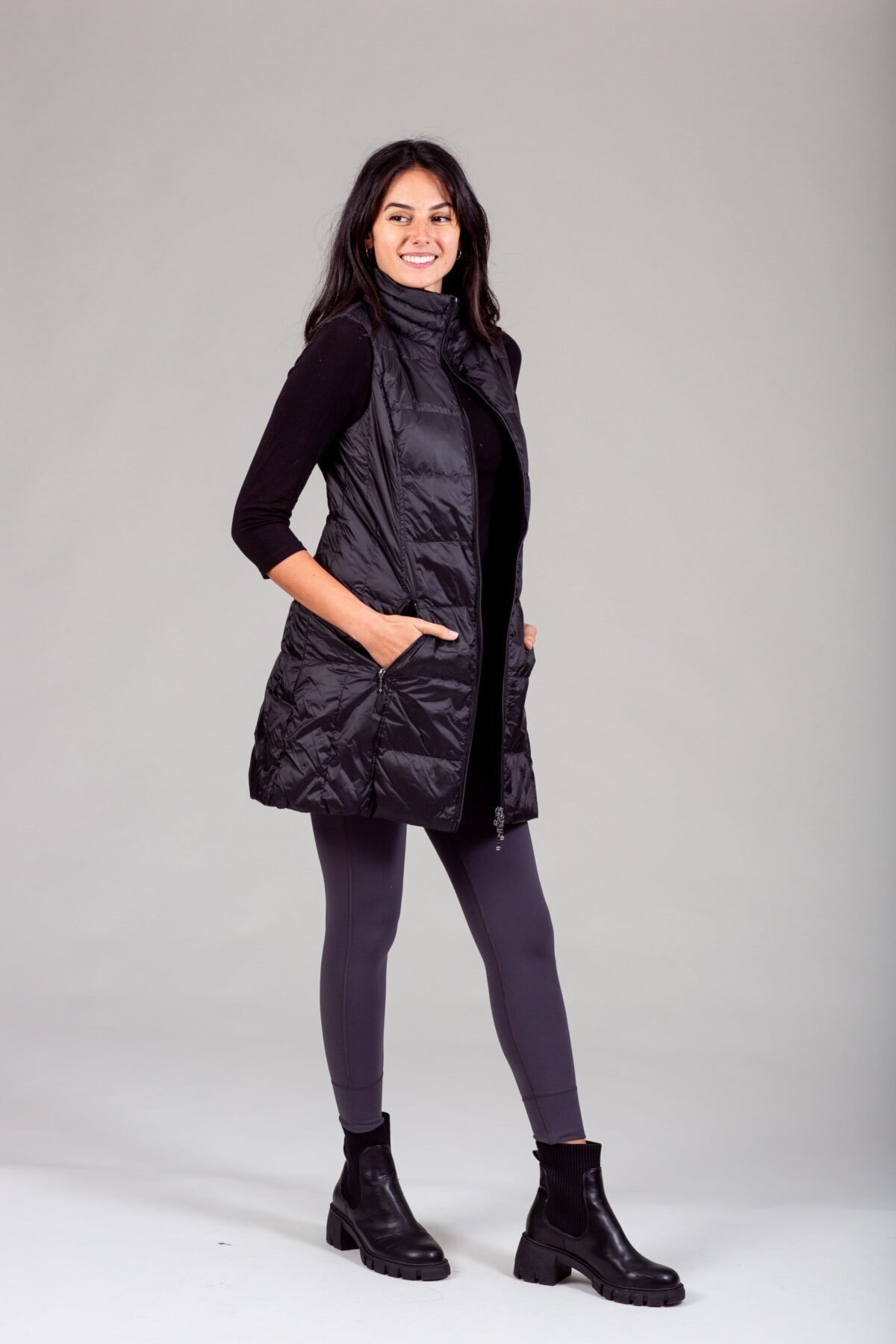 Long Metallic Nylon Down Vest