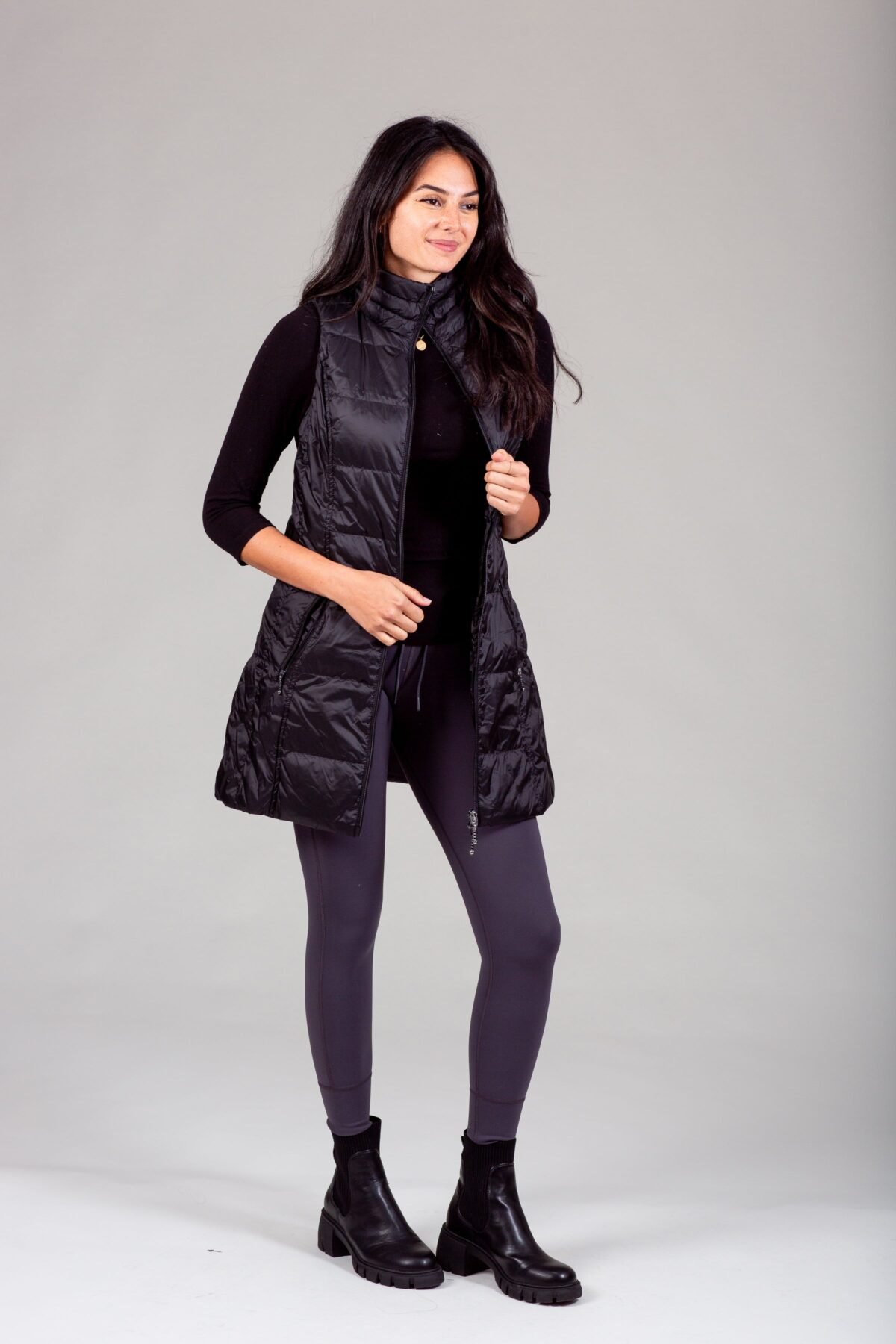 Long Metallic Nylon Down Vest
