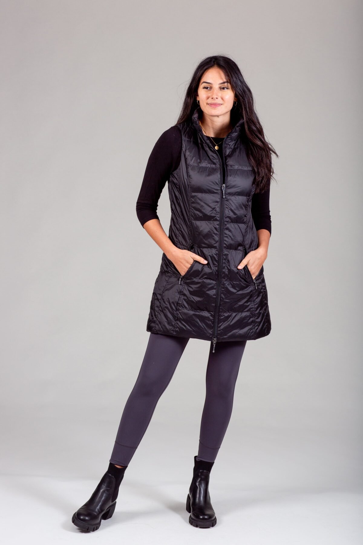 Long Metallic Nylon Down Vest