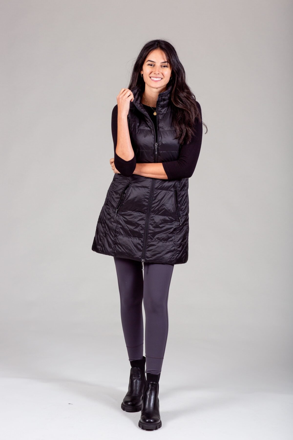 Long Metallic Nylon Down Vest