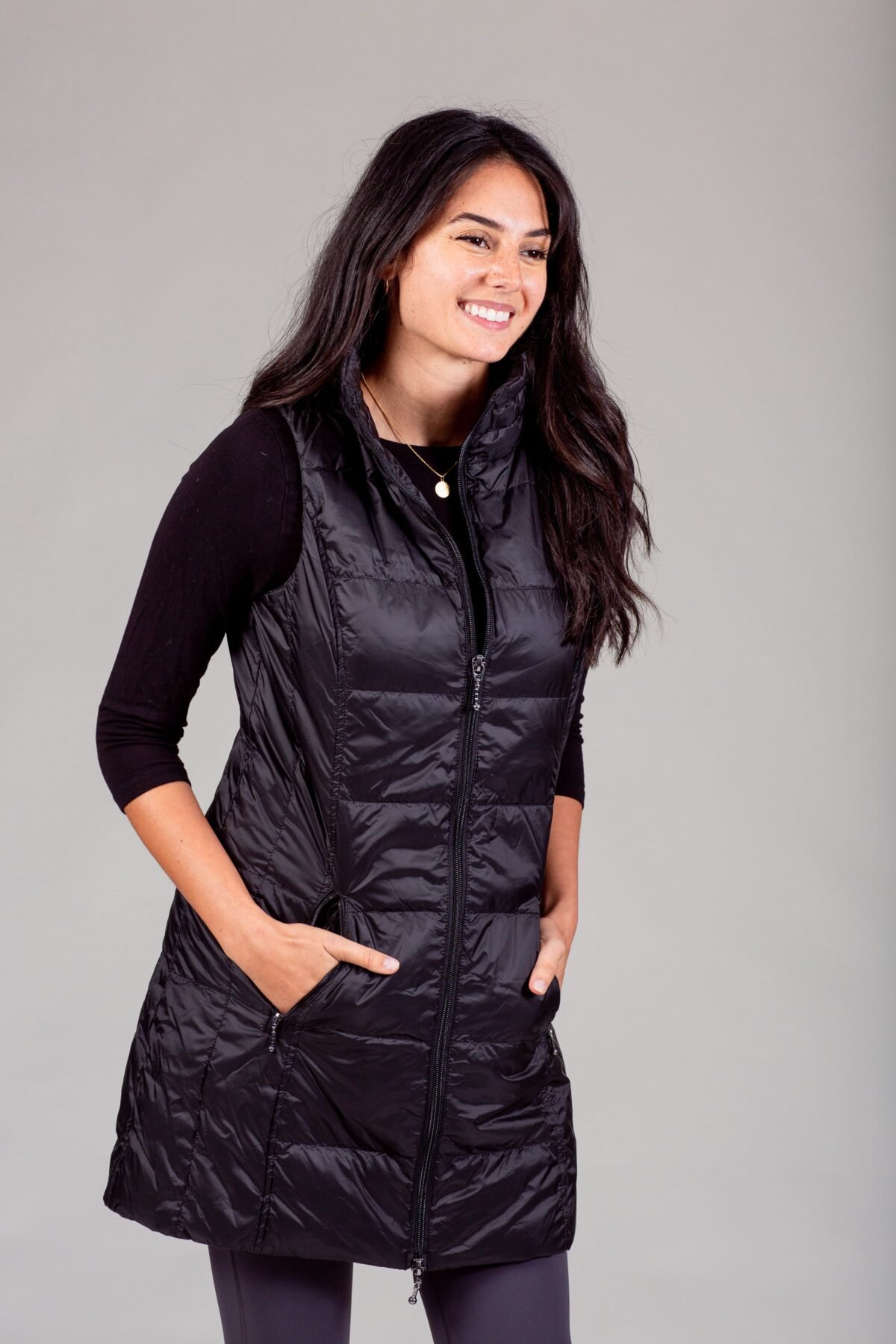 Long Metallic Nylon Down Vest