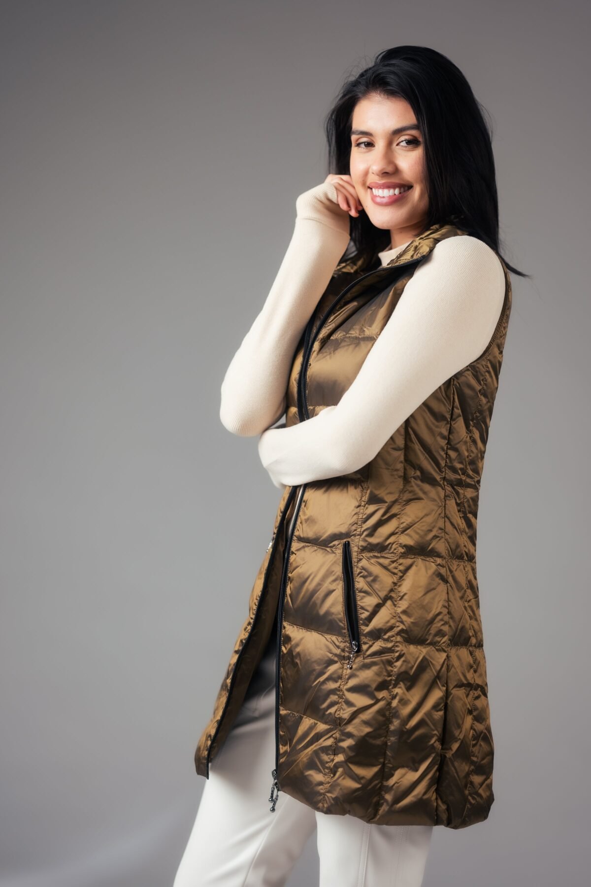 Long Metallic Nylon Down Vest