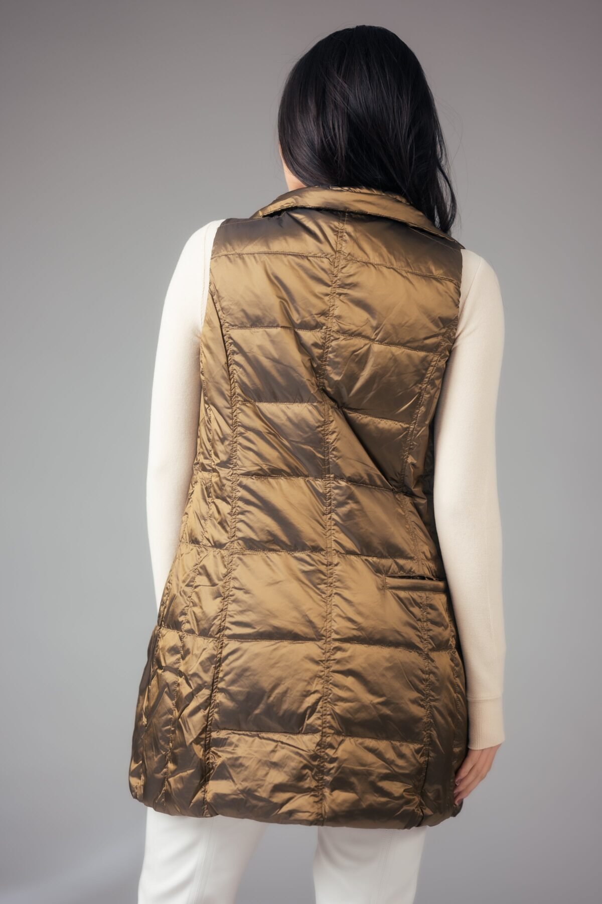 Long Metallic Nylon Down Vest