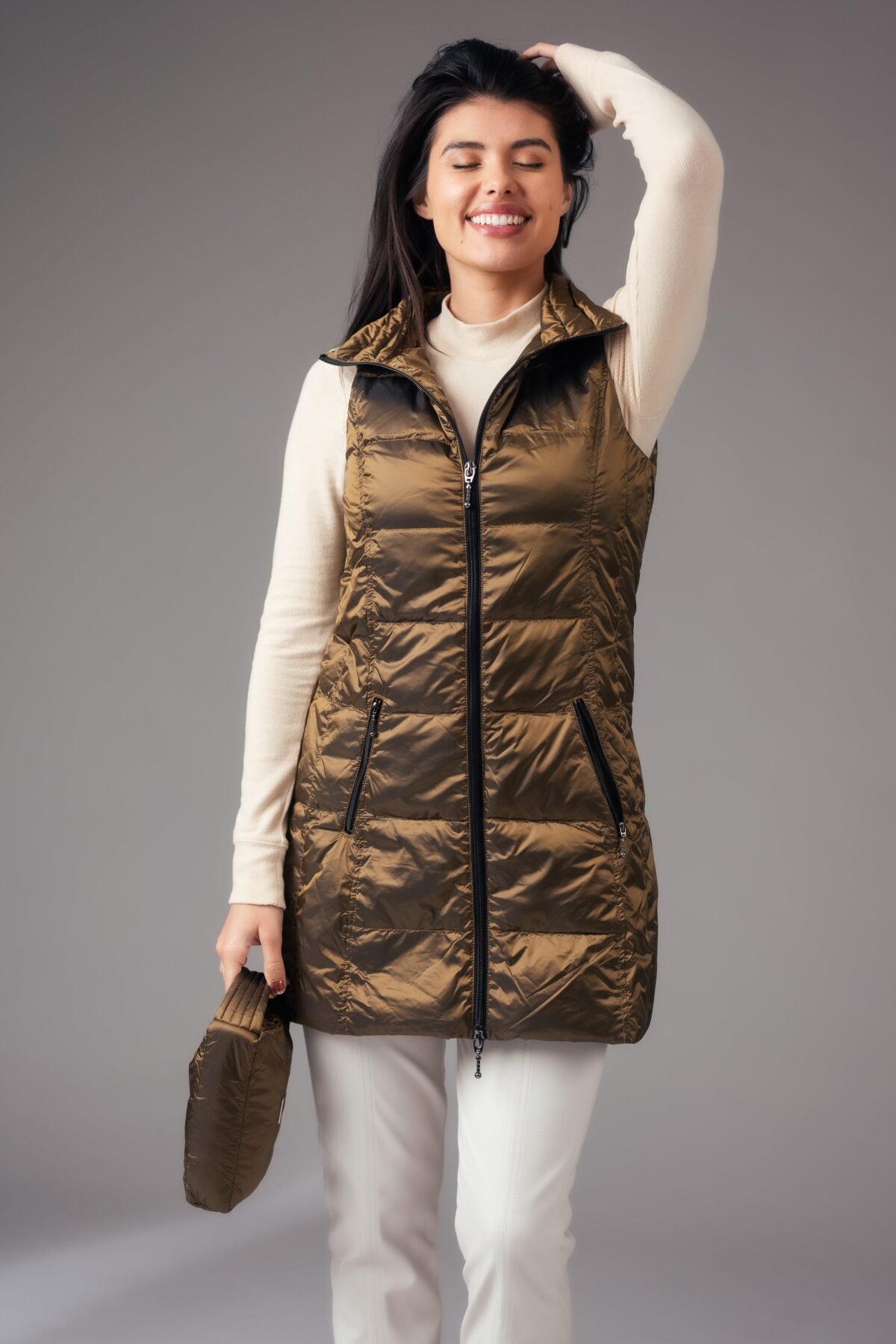 Long Metallic Nylon Down Vest