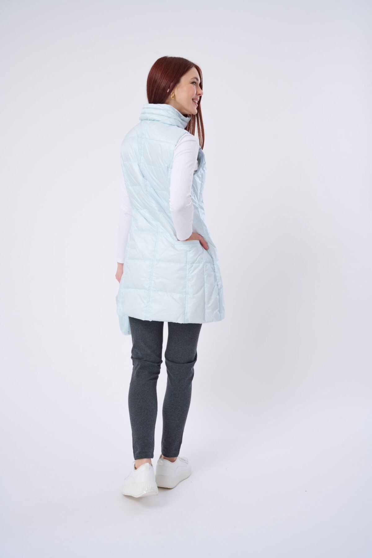 Long Metallic Nylon Down Vest