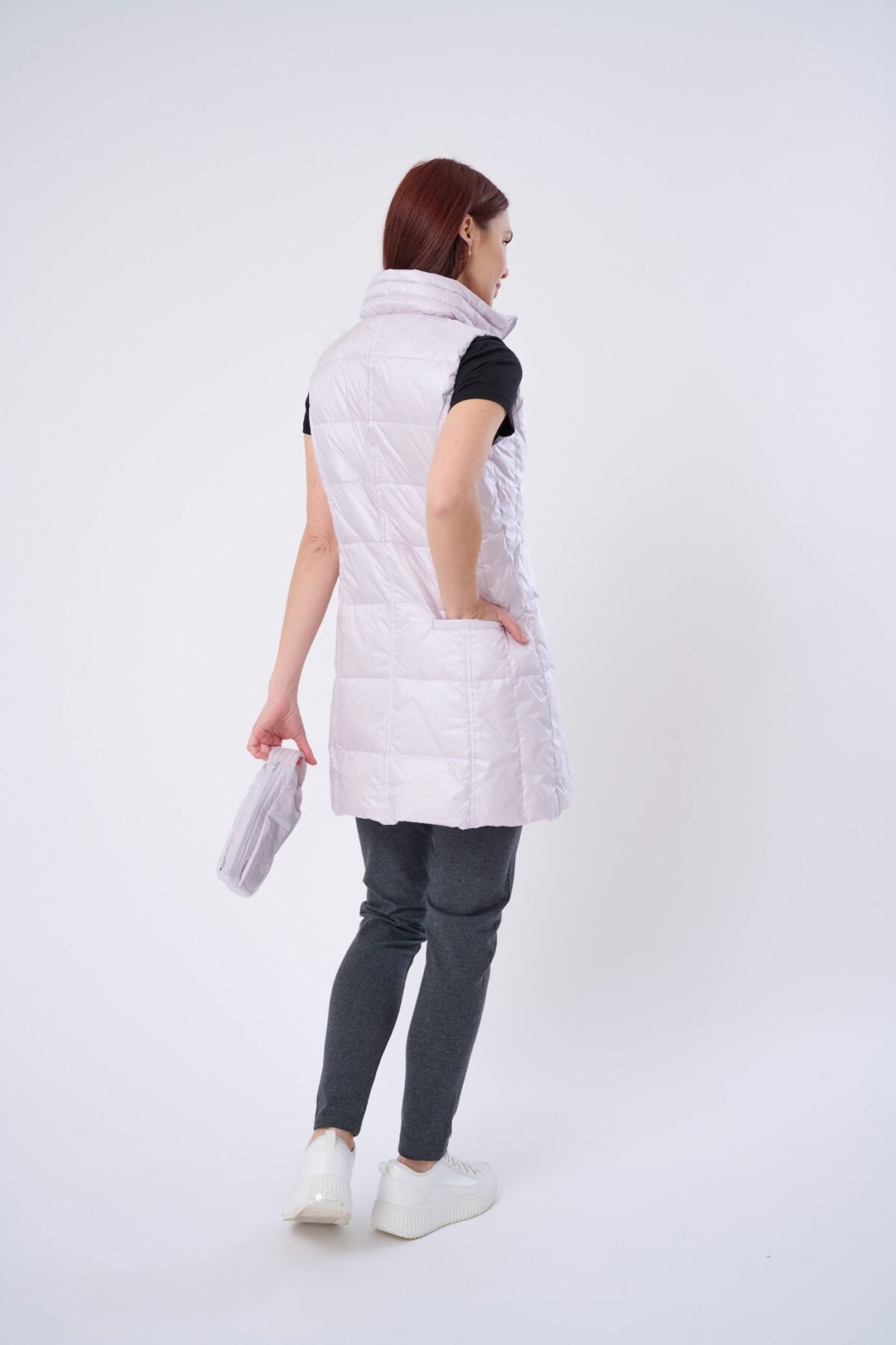 Long Metallic Nylon Down Vest