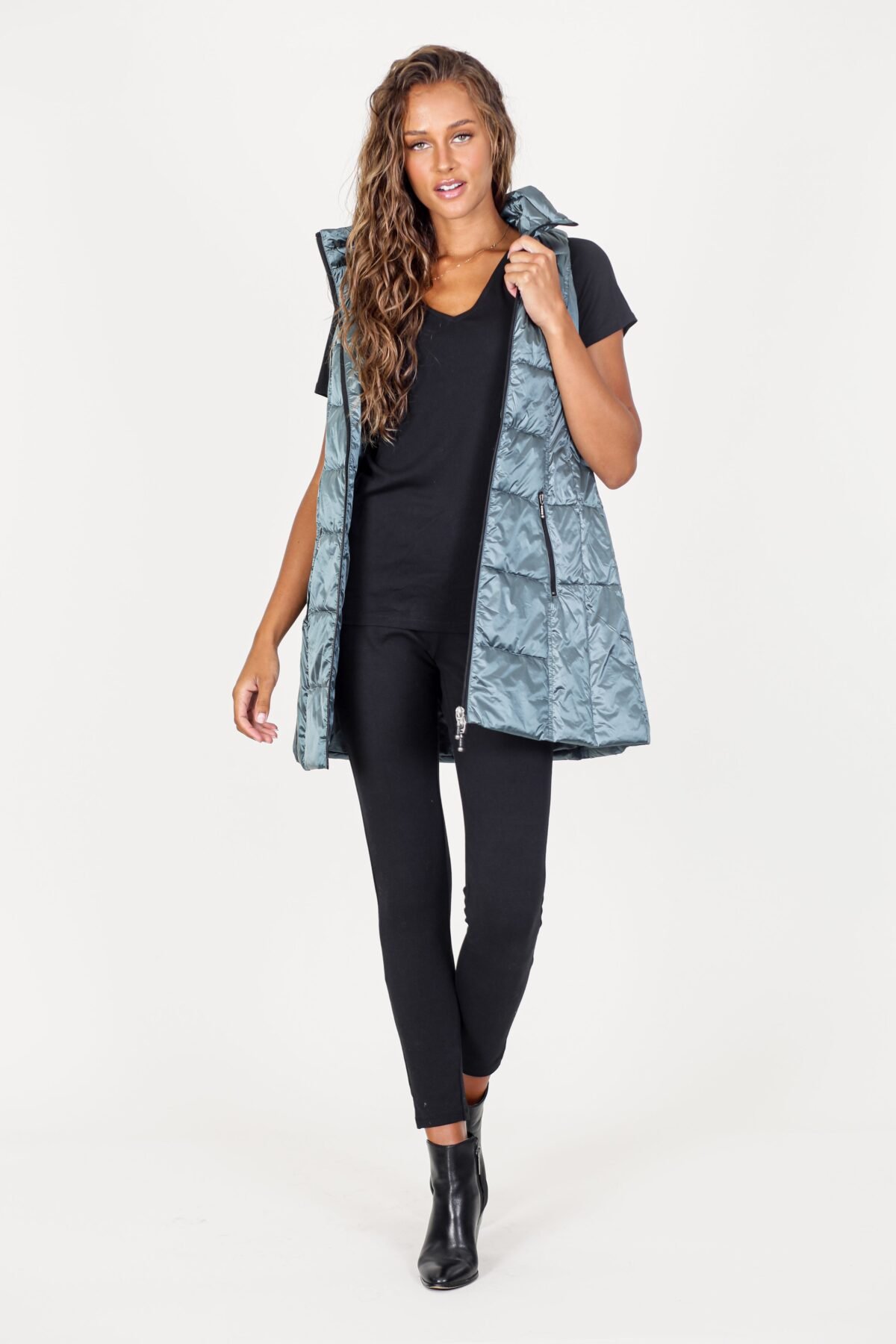 Long Metallic Nylon Down Vest