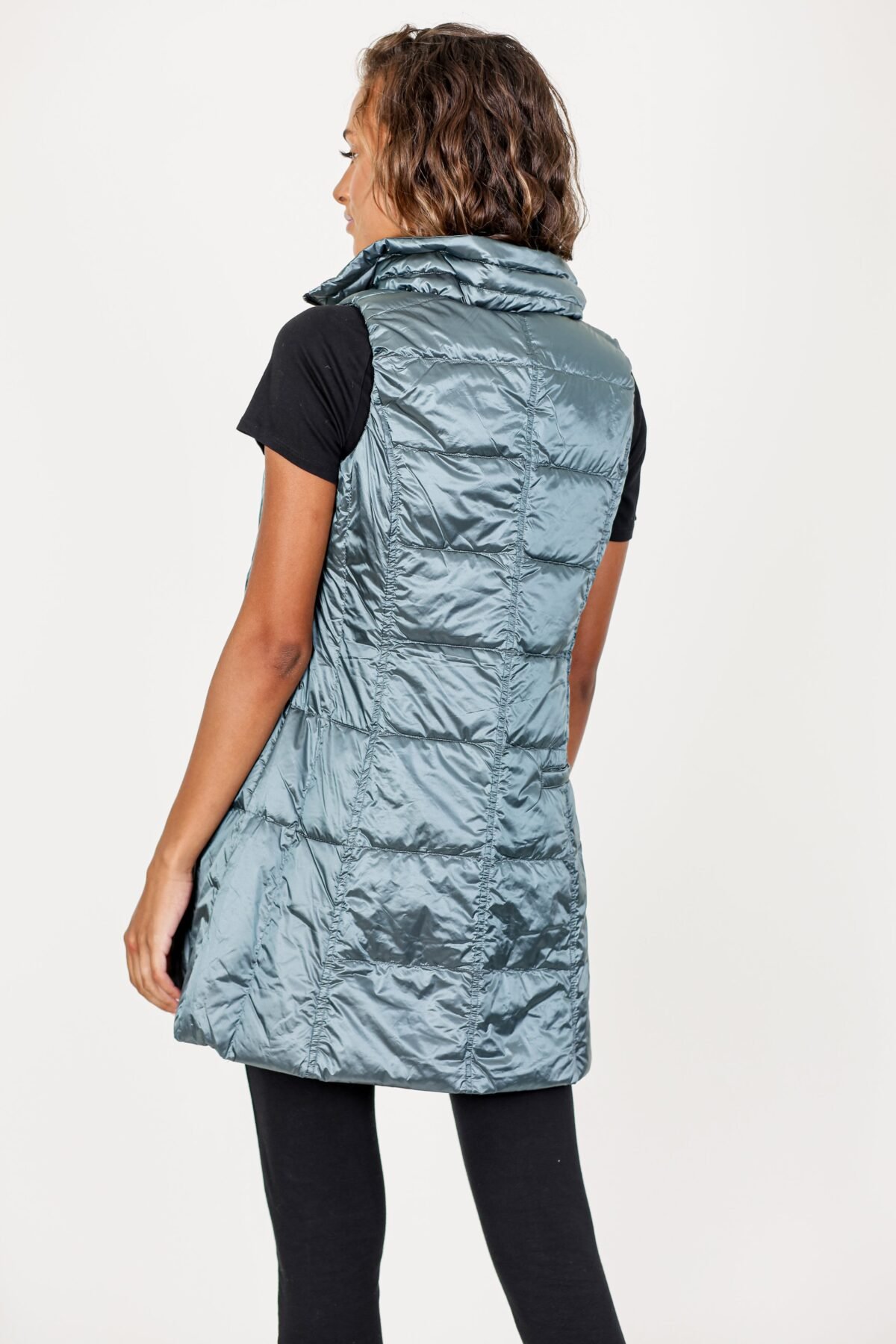 Long Metallic Nylon Down Vest