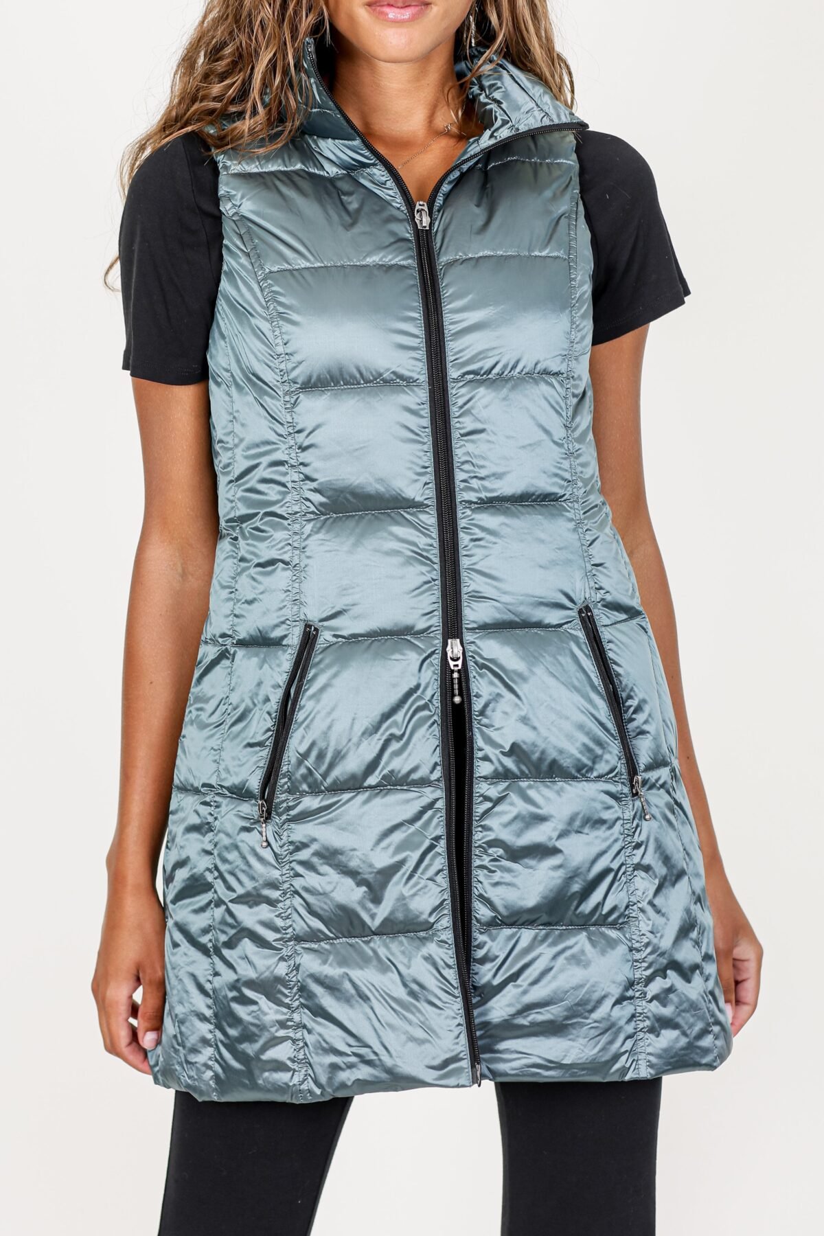 Long Metallic Nylon Down Vest