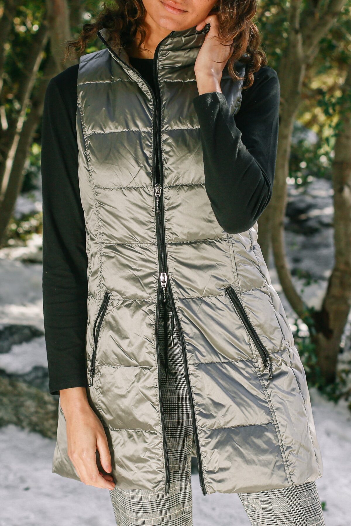 Long Metallic Nylon Down Vest