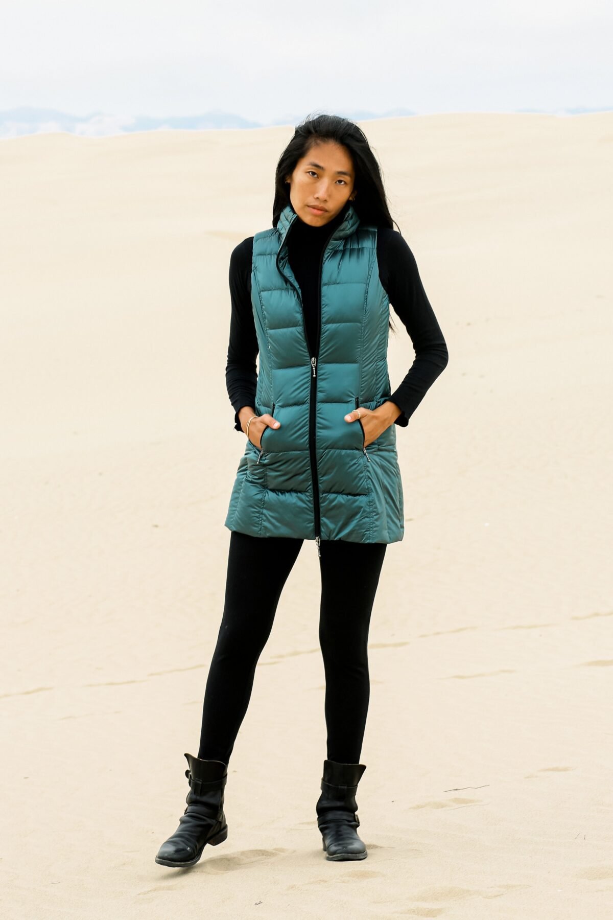 Long Metallic Nylon Down Vest