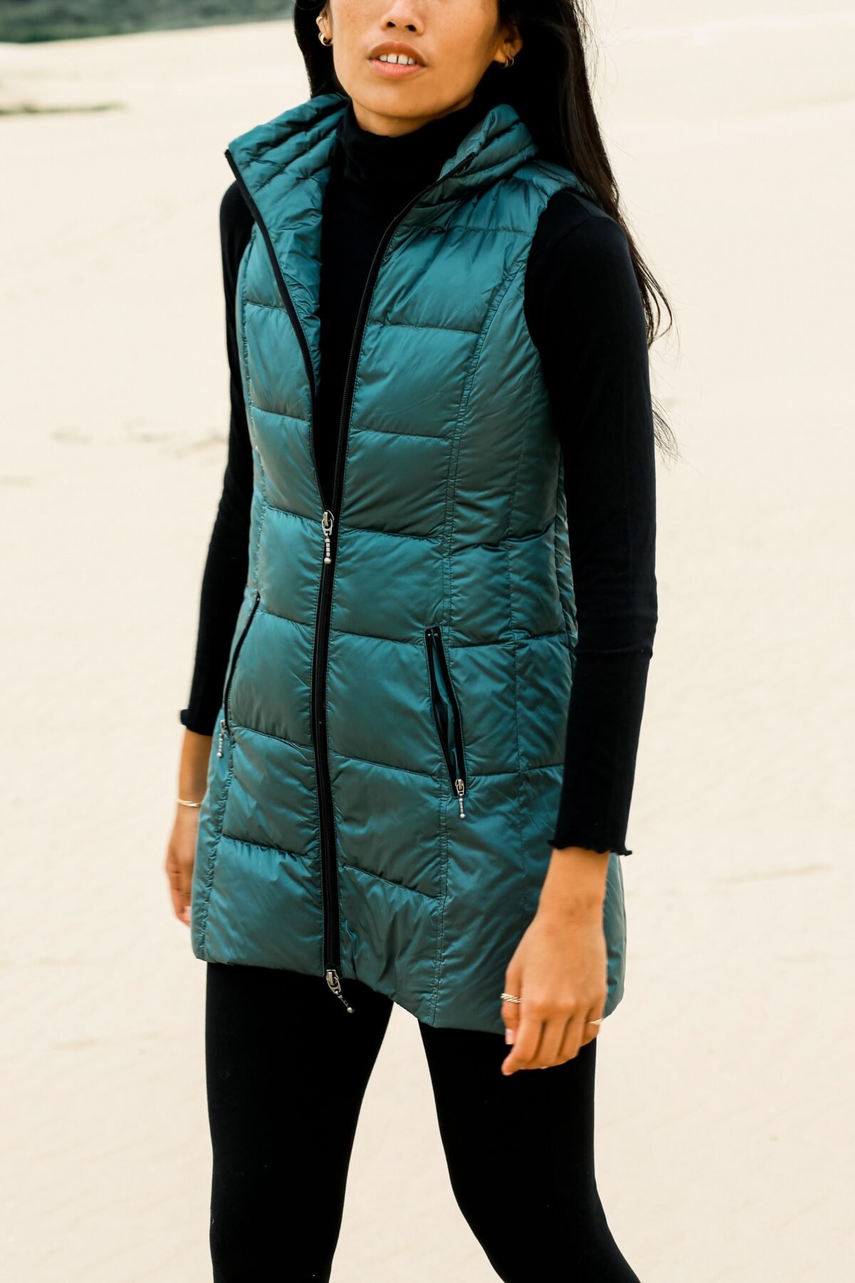 Long Metallic Nylon Down Vest