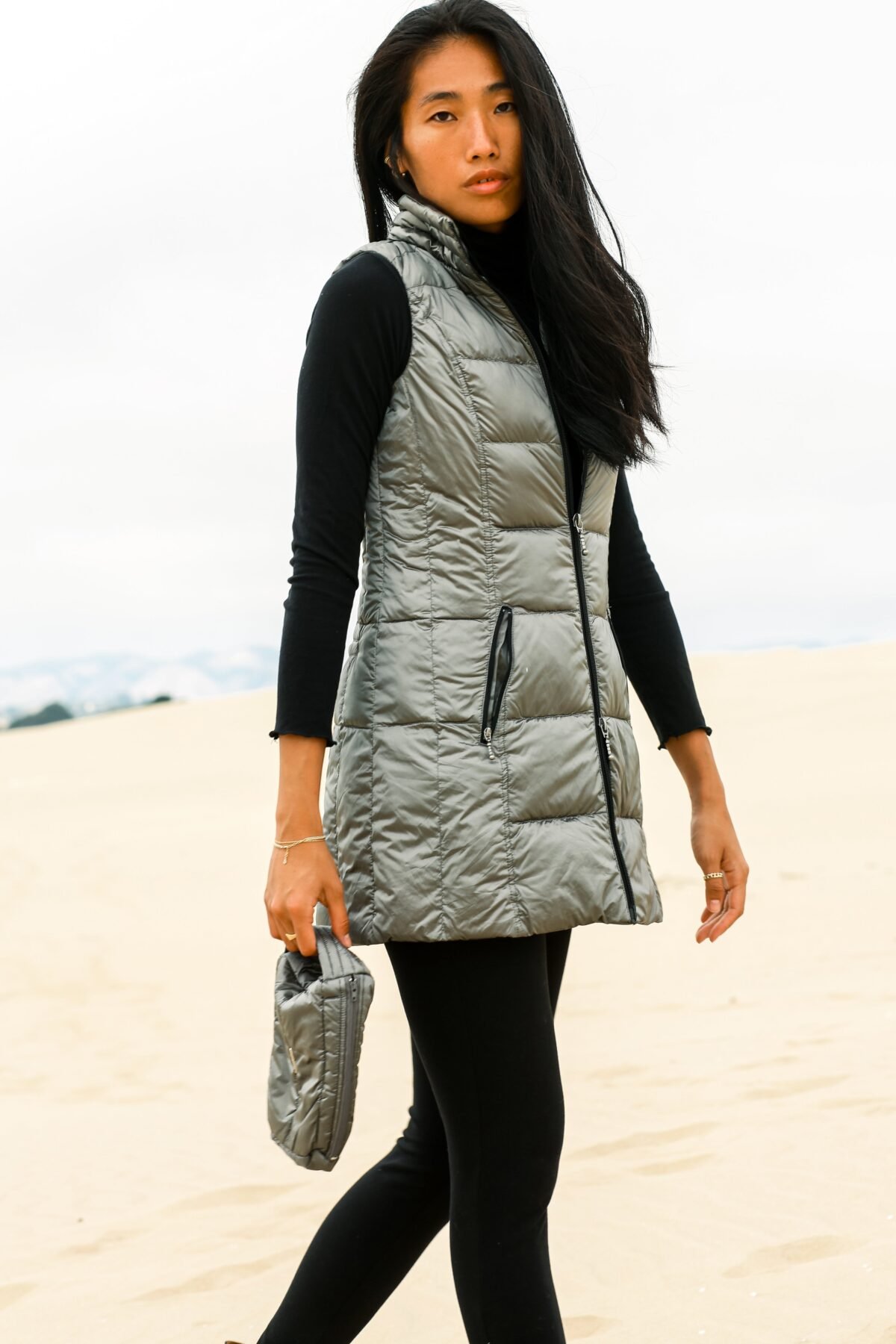 Long Metallic Nylon Down Vest