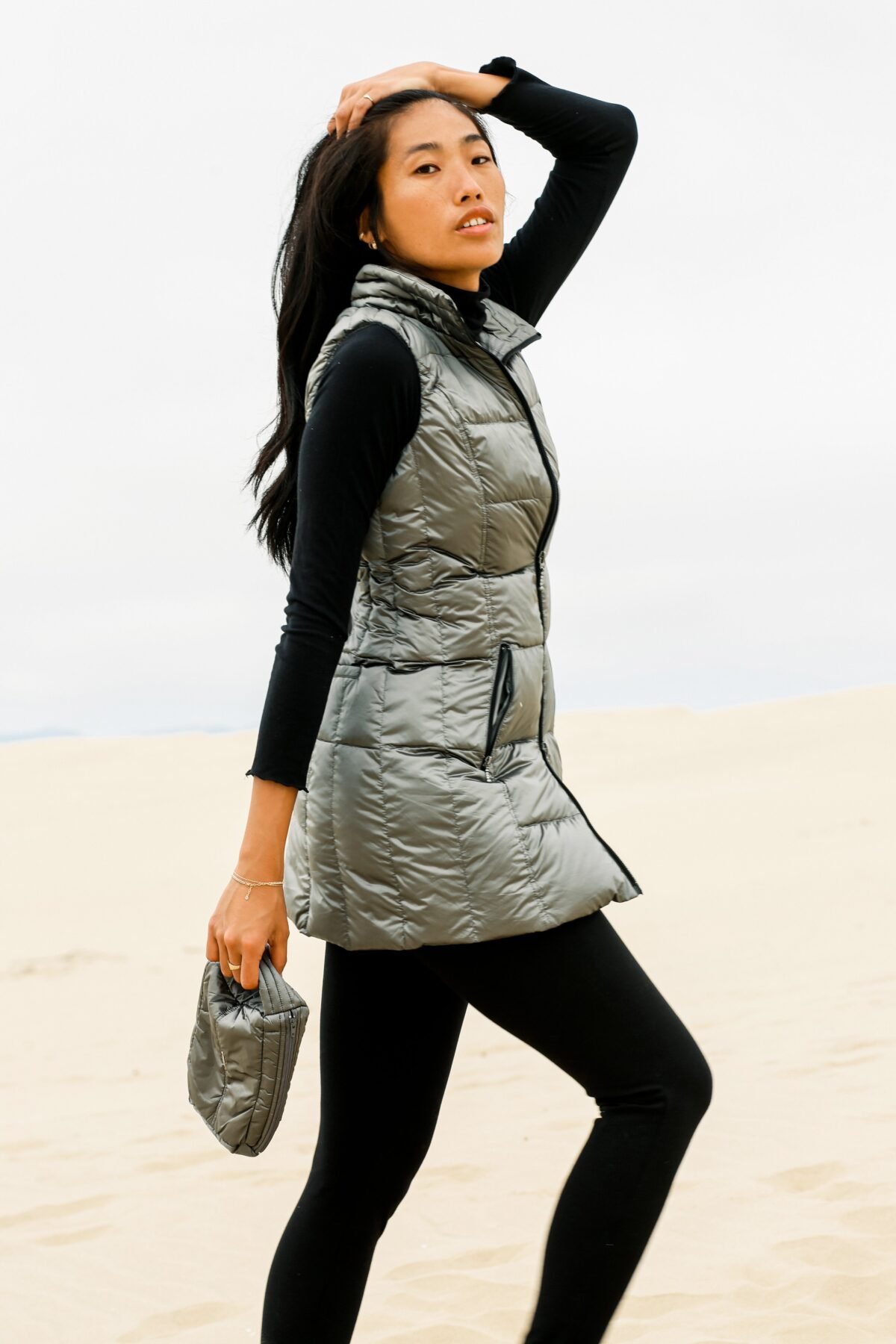 Long Metallic Nylon Down Vest