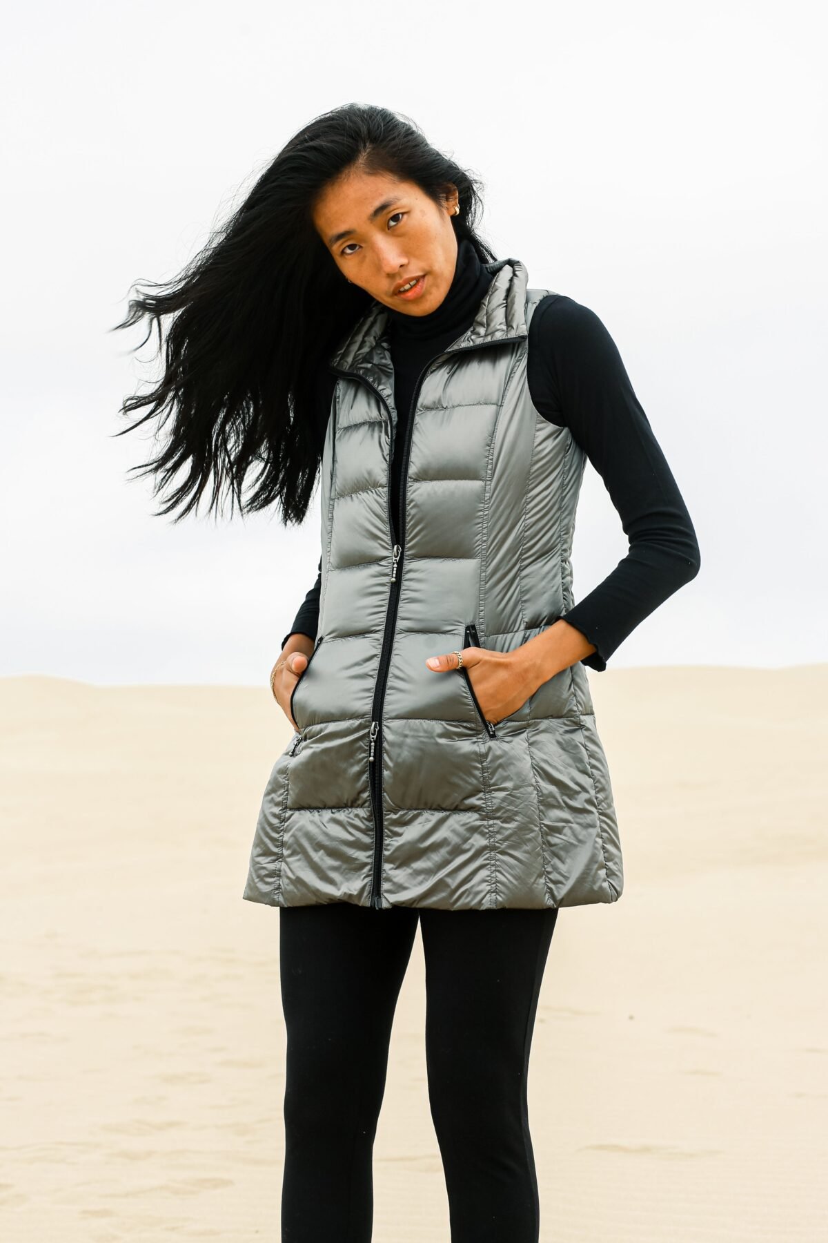 Long Metallic Nylon Down Vest