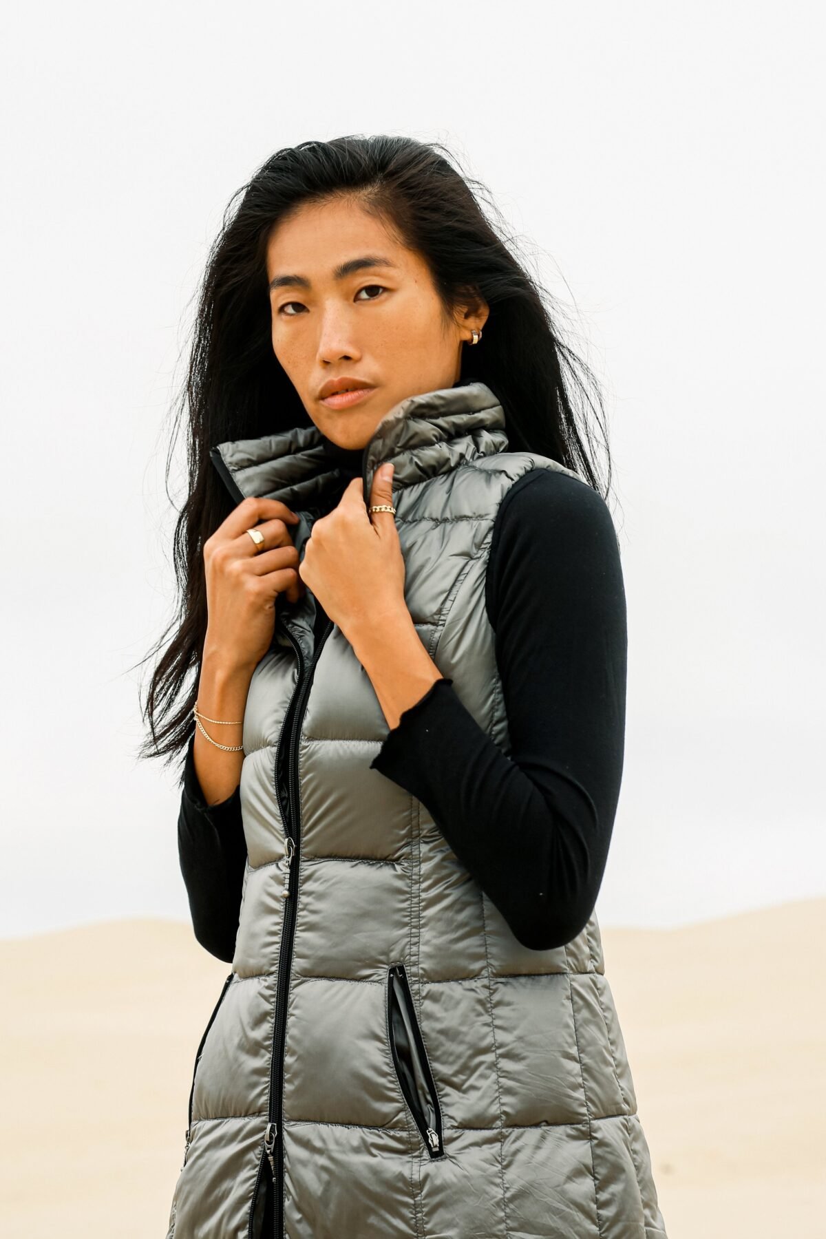 Long Metallic Nylon Down Vest