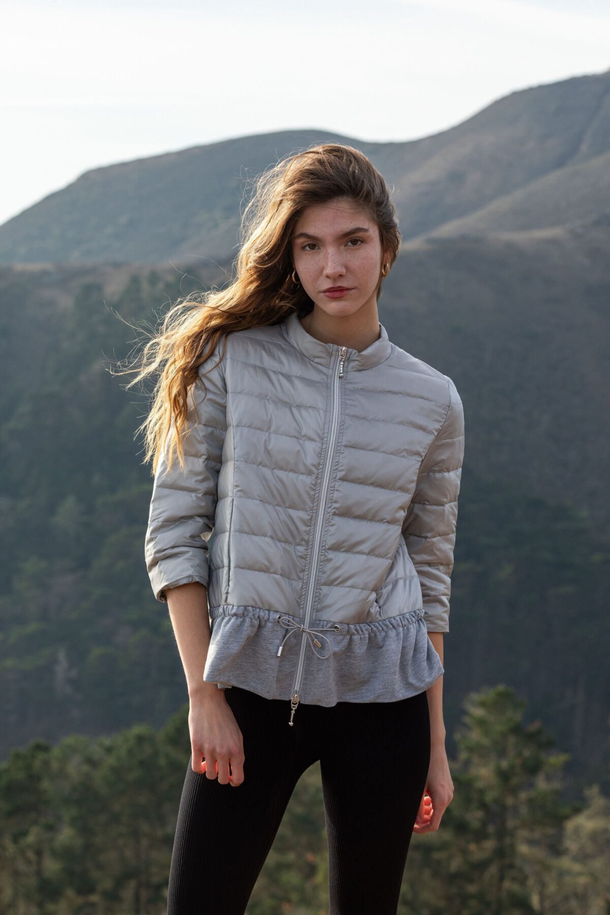 Quilted Knit Peplum Puffer Jacket