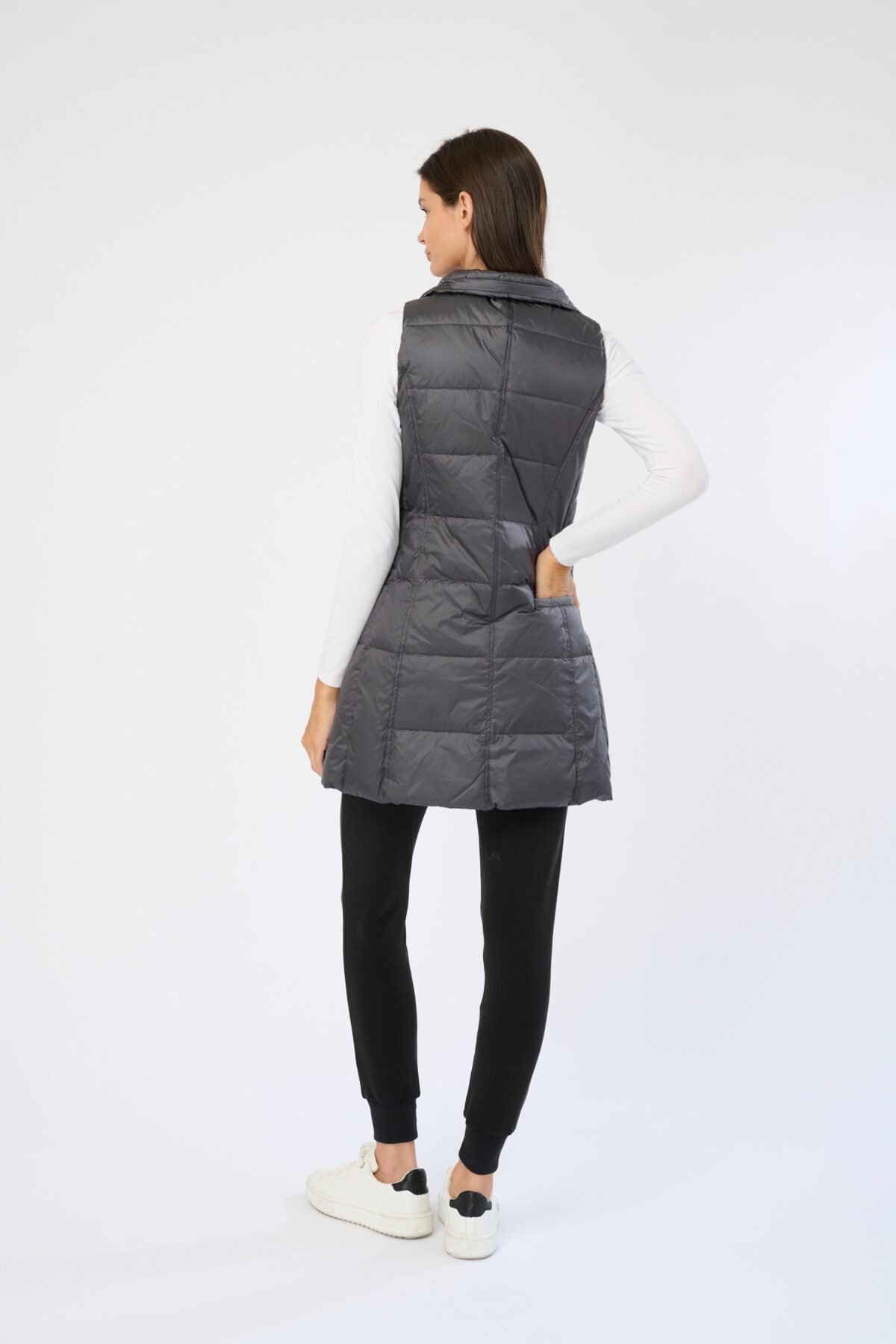 Long Metallic Nylon Down Vest