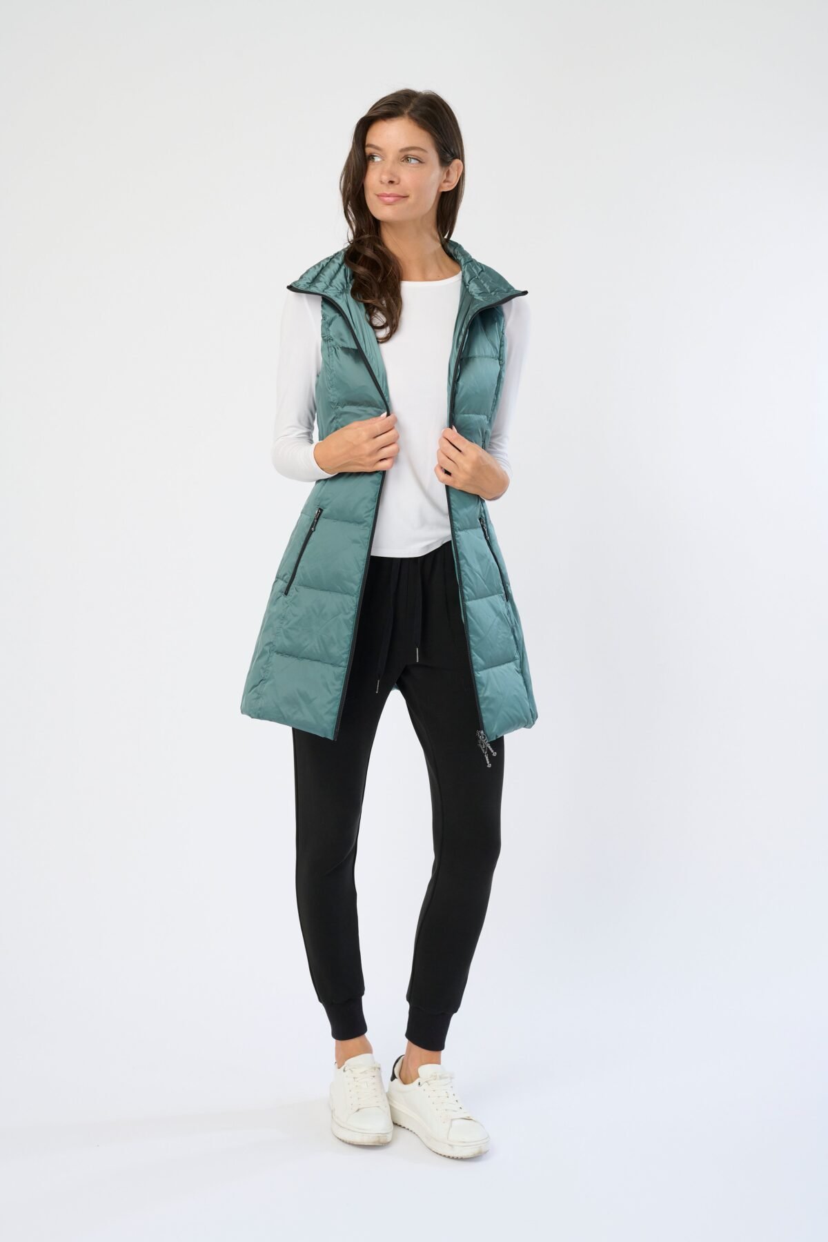 Long Metallic Nylon Down Vest
