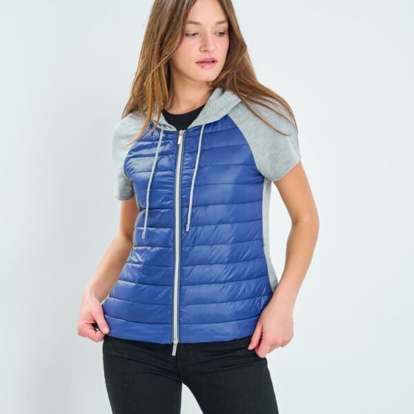 Mixed Short Sleeve Quilted Hoodie