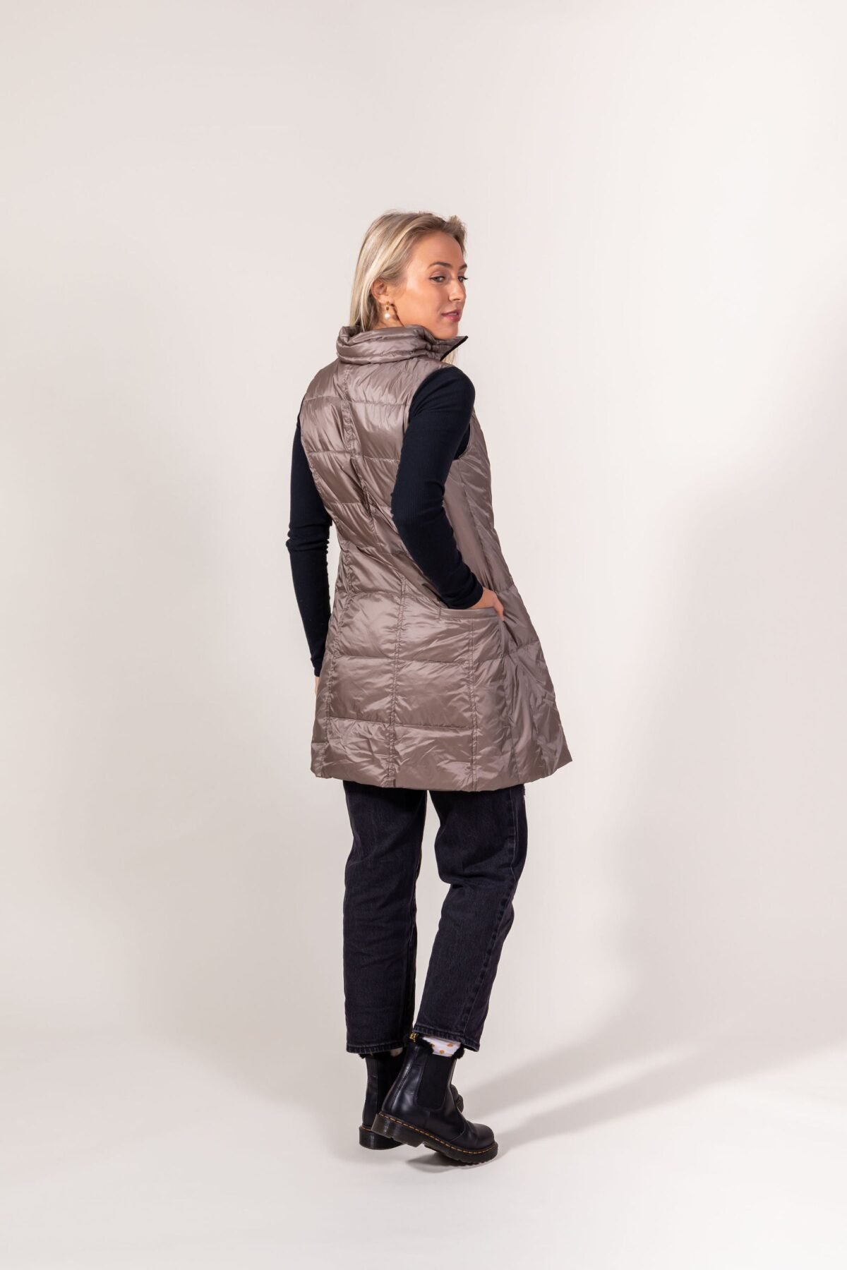 Long Metallic Nylon Down Vest