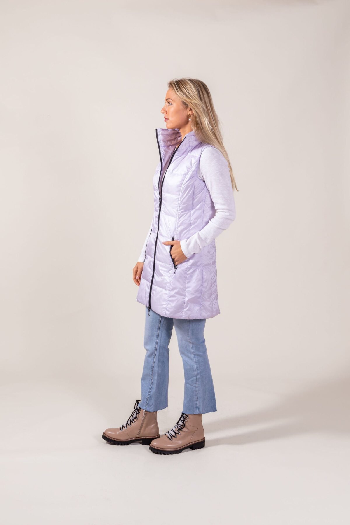 Long Metallic Nylon Down Vest